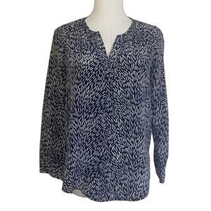 Joie Womens Button Front Long Sleeve Crew Neck Blue White Silk Shirt XXS